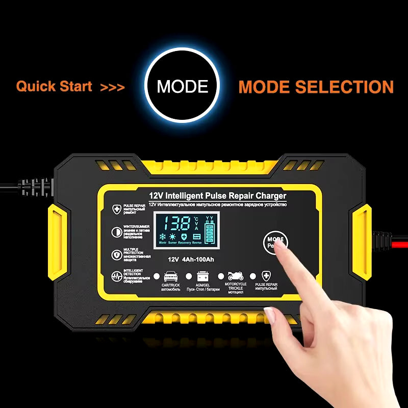 12V 6A Full Automatic Car Battery Charger LCD display