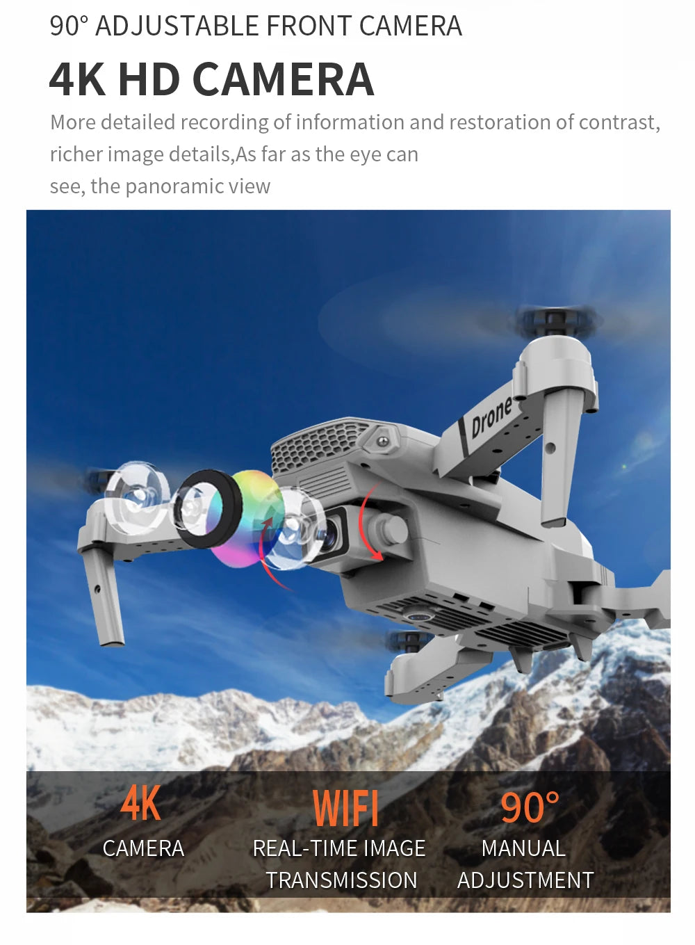 Professional Drone E88 4K Wide-Angle HD Camera Wifi Fpv Height Hold Foldable RC Quadrotor Helicopter