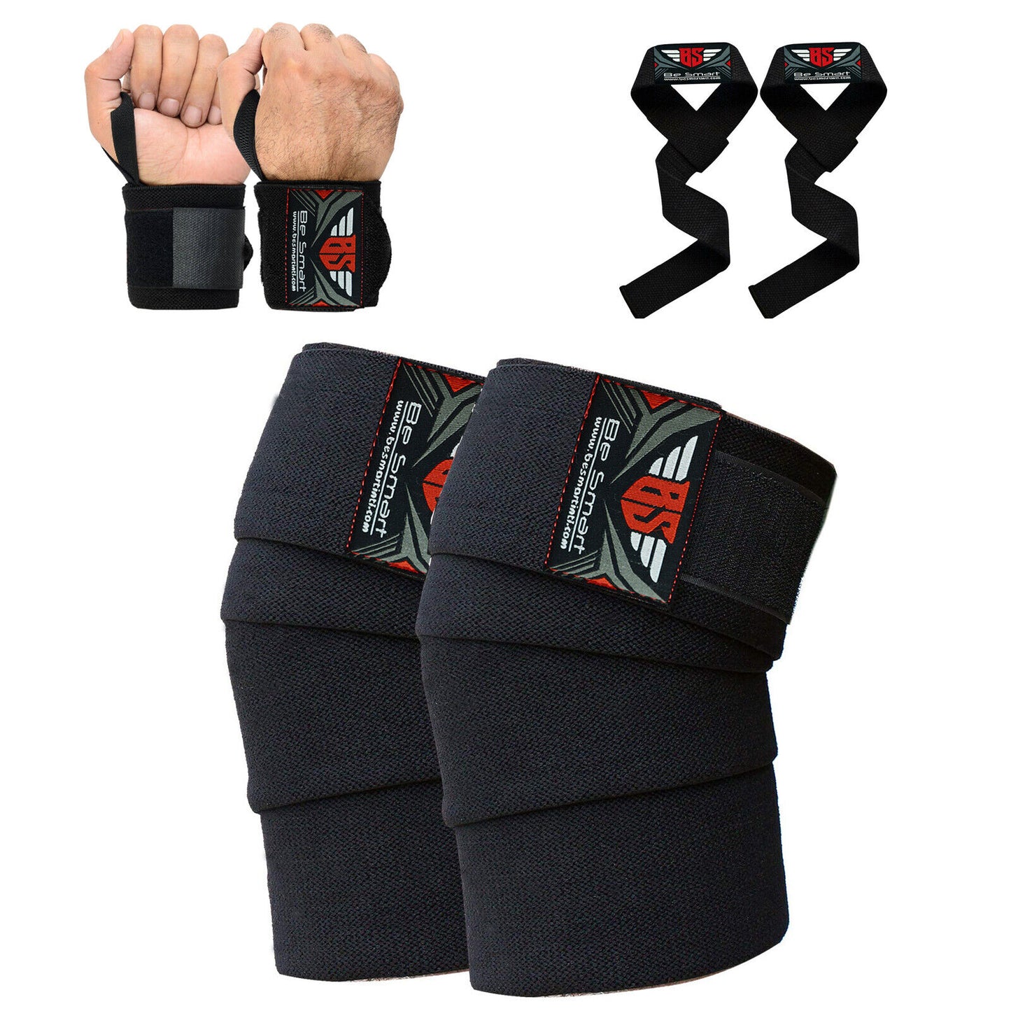 Knee Wraps and Weight Lifting Wrist Straps 