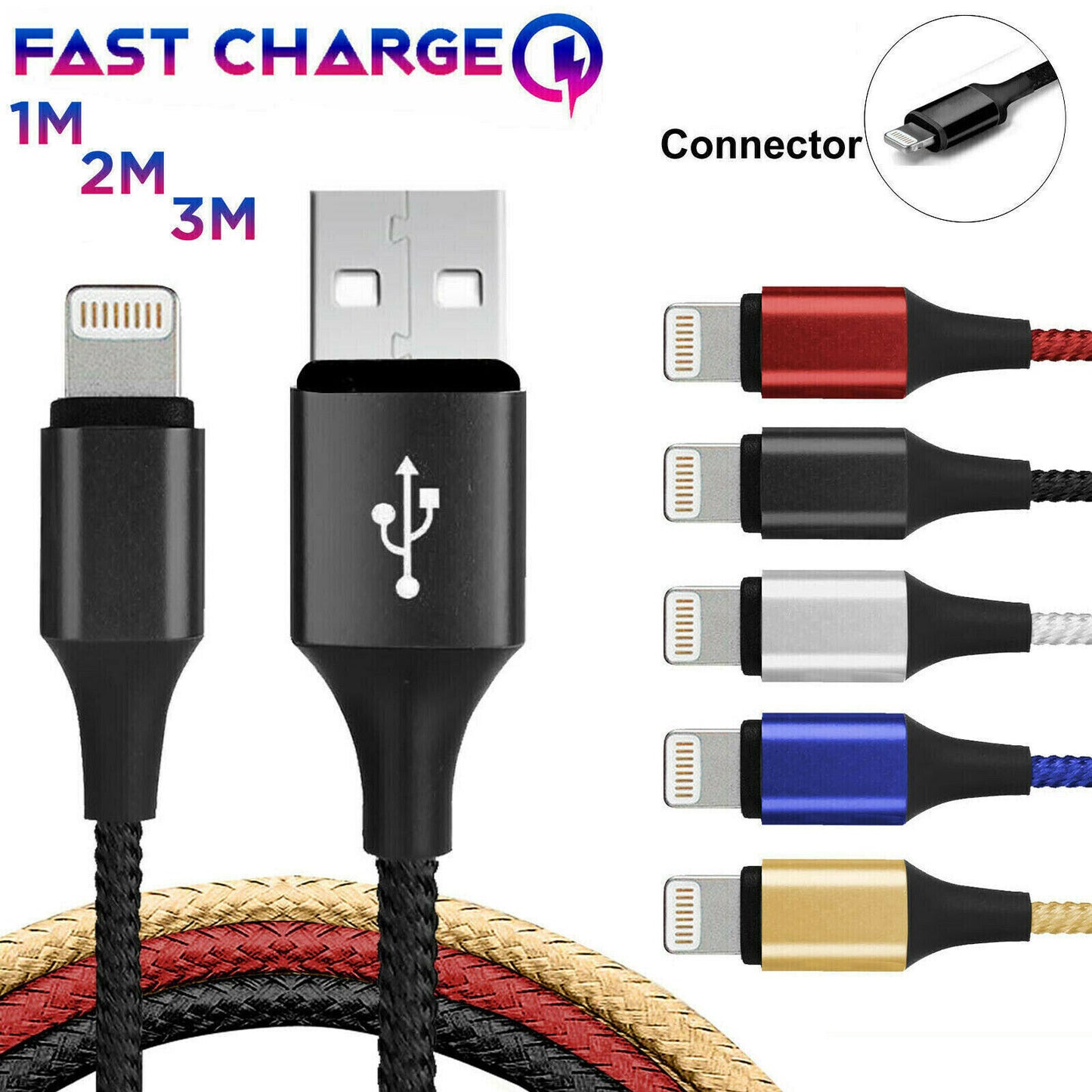 USB Charger Fast Long Cable USB Lead for Iphone 6 7 8 X XS XR 11 12 13 Pro 14