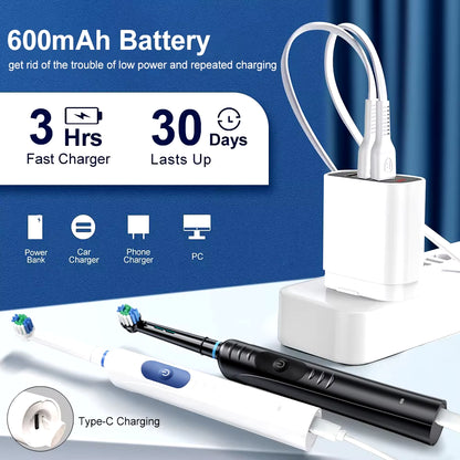 Electric Toothbrush Rotary Rechargeable with 8 Heads