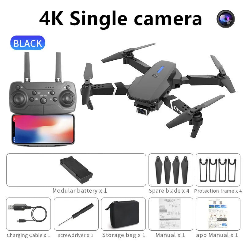 Professional Drone E88 4K Wide-Angle HD Camera Wifi Fpv Height Hold Foldable RC Quadrotor Helicopter