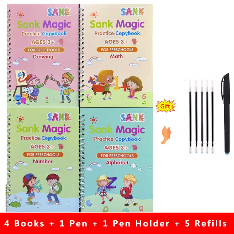 4Pcs Magic Practice Reusable Writing Book