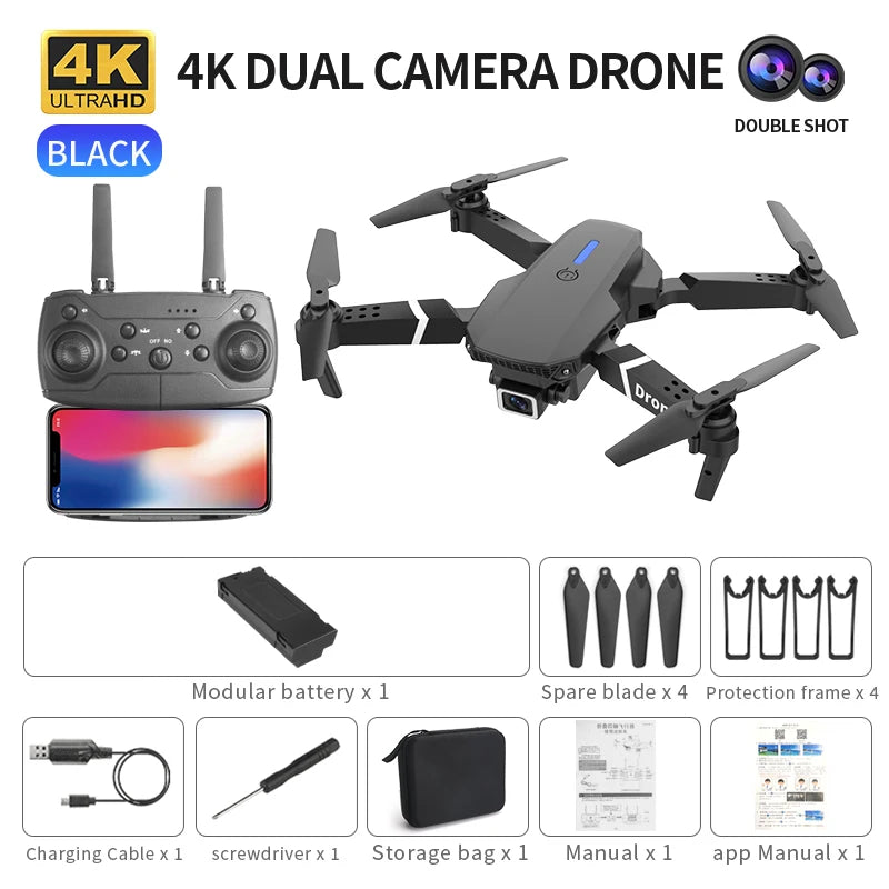 Professional Drone E88 4K Wide-Angle HD Camera Wifi Fpv Height Hold Foldable RC Quadrotor Helicopter