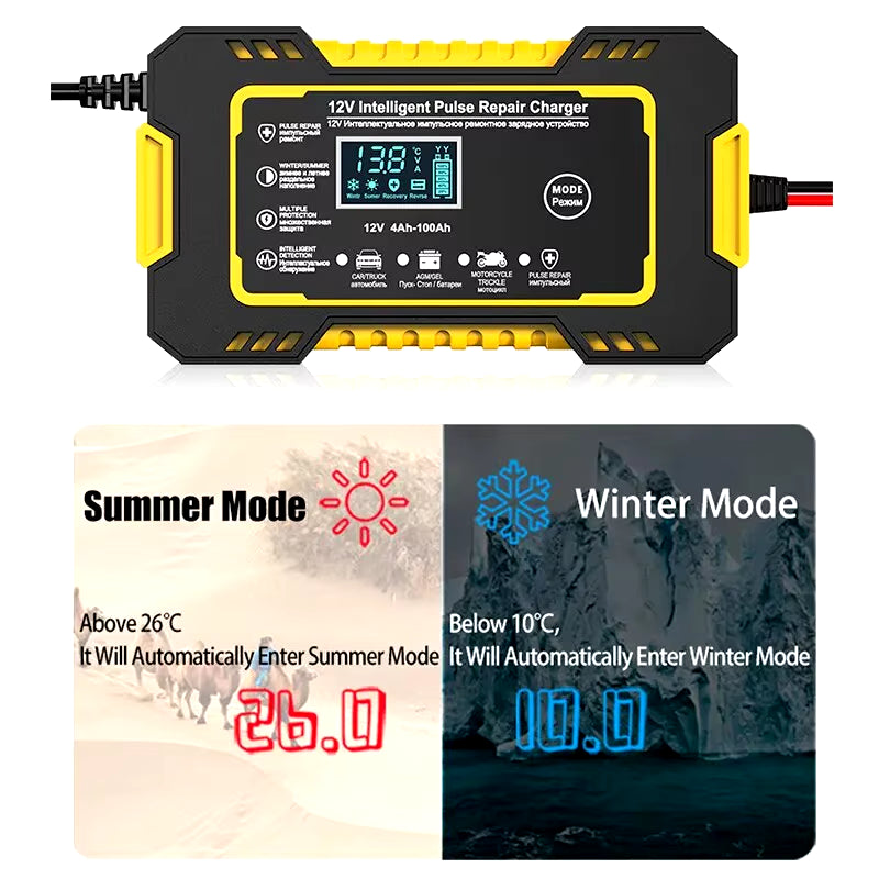 12V 6A Full Automatic Car Battery Charger LCD display