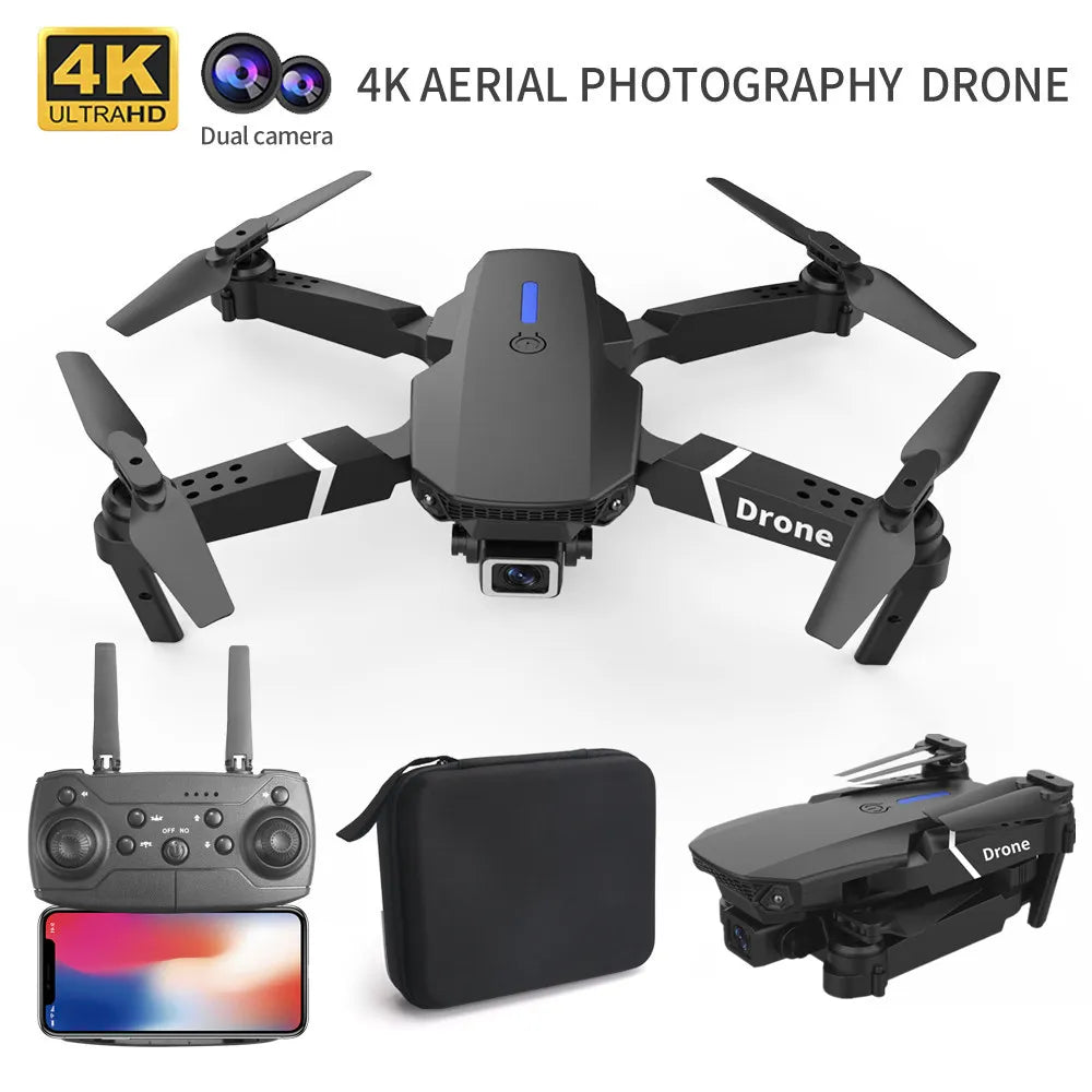 Professional Drone E88 4K Wide-Angle HD Camera Wifi Fpv Height Hold Foldable RC Quadrotor Helicopter